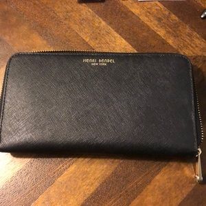 Henri Bendel Black large wallet with gold zipper